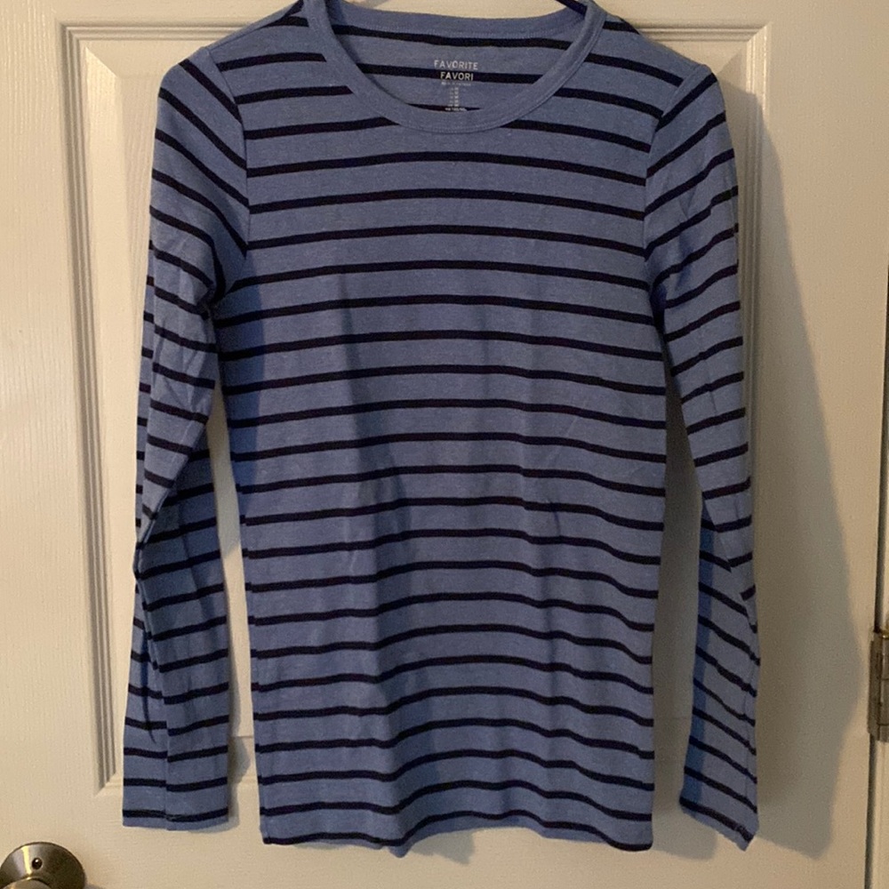 Blue and navy striped long sleeve shirt